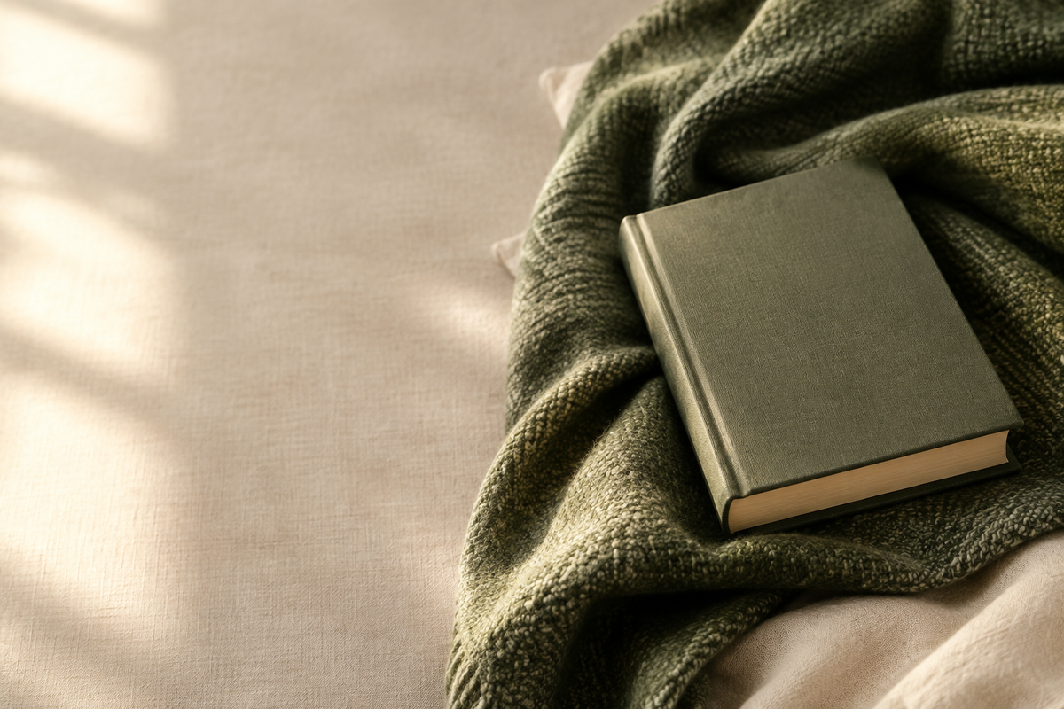 Cozy book with green blanket header